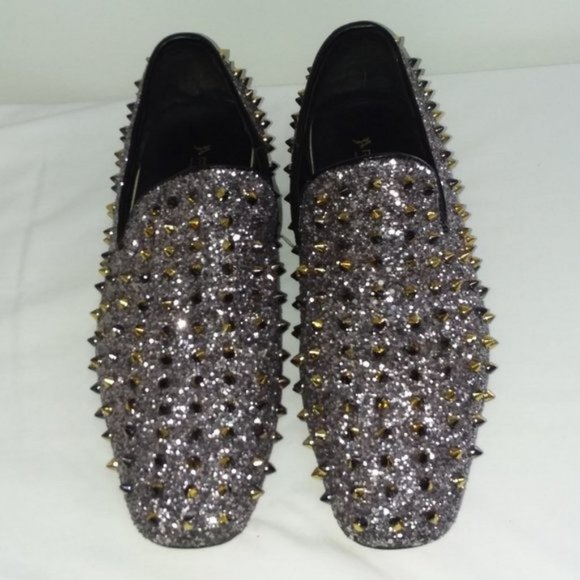 $170  Mens Loafer DRESS Shoes Spikes Glitter Black Gold Slip On Size 10 Fiesso main image 14